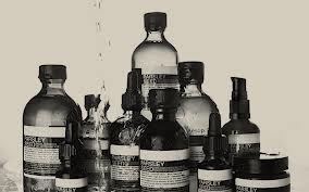 Aesop bottle line up artistic shot