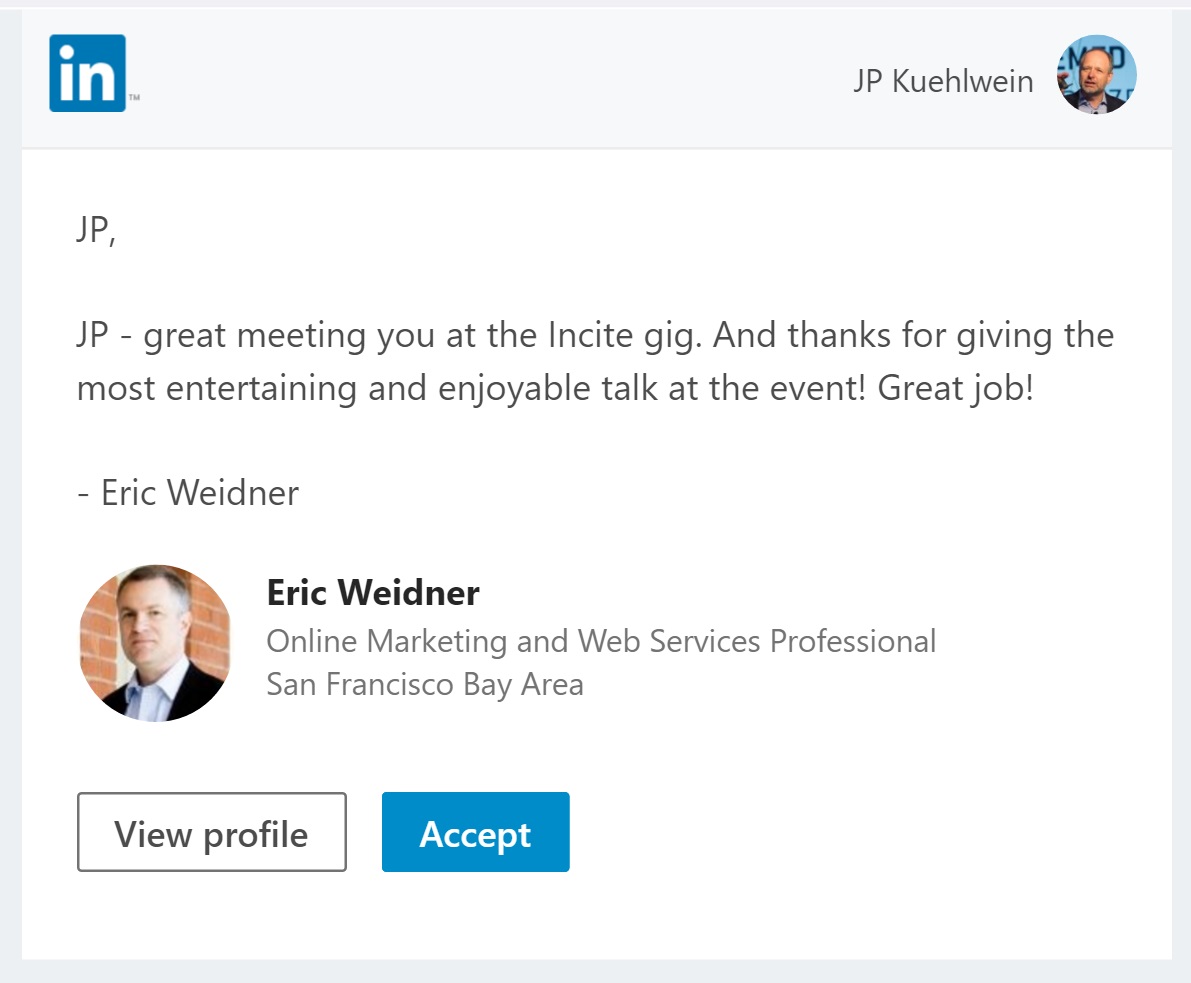JP endorsement LinkedIn Incite West